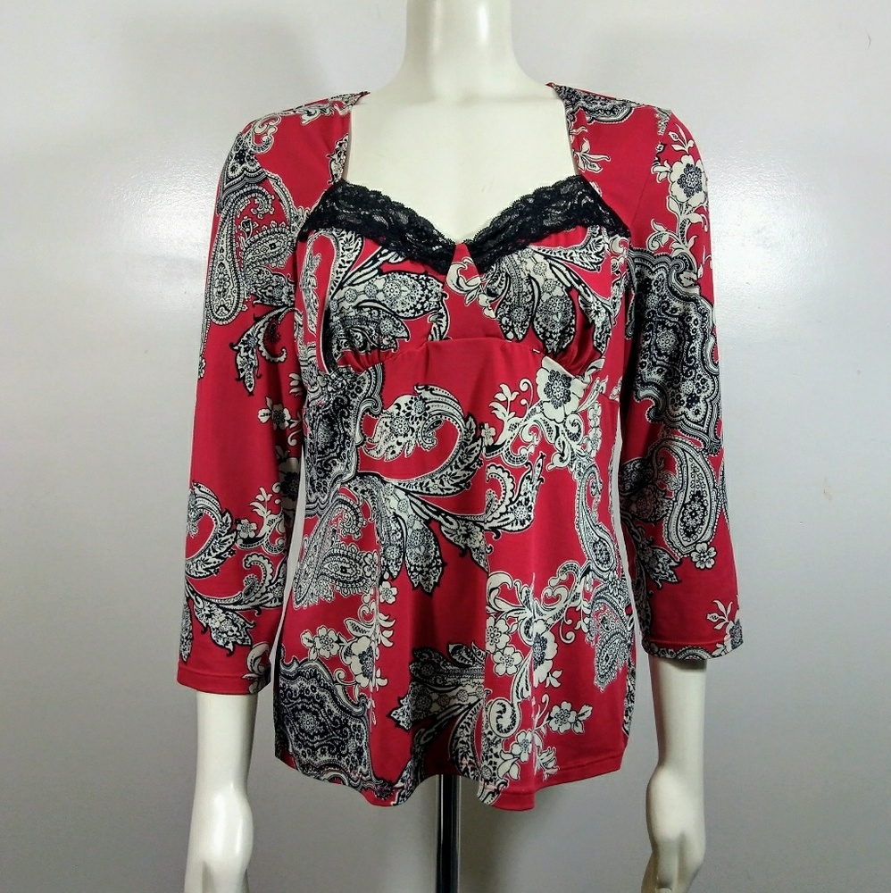 Linea Donatella Red & Black Blouse